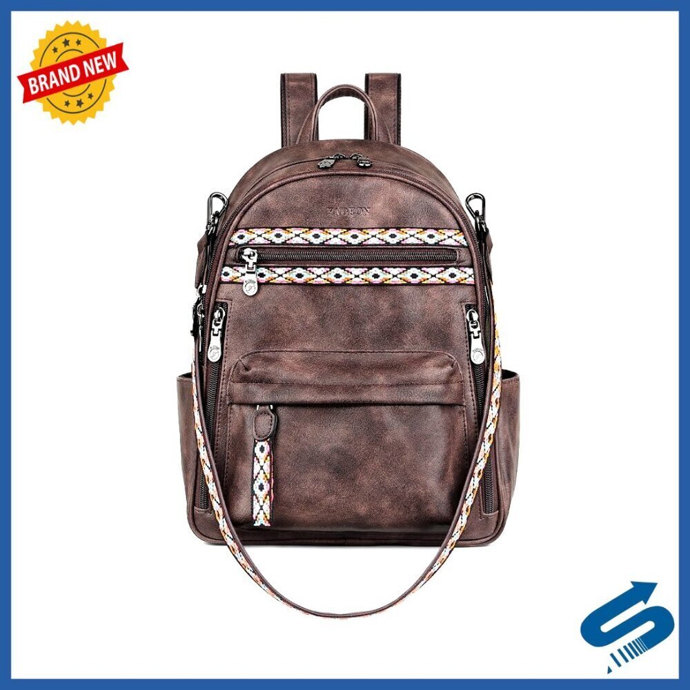 Small PU Leather Backpack Purse Multi Pocket Fashion Shoulder Bag Chic